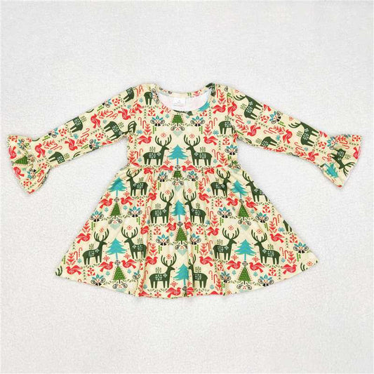 9.20 RTS NO MOQ（In stock）	G6-6-3[ Baby Girls Winter Dress Fawn Tree Yellow Long Sleeve Dress