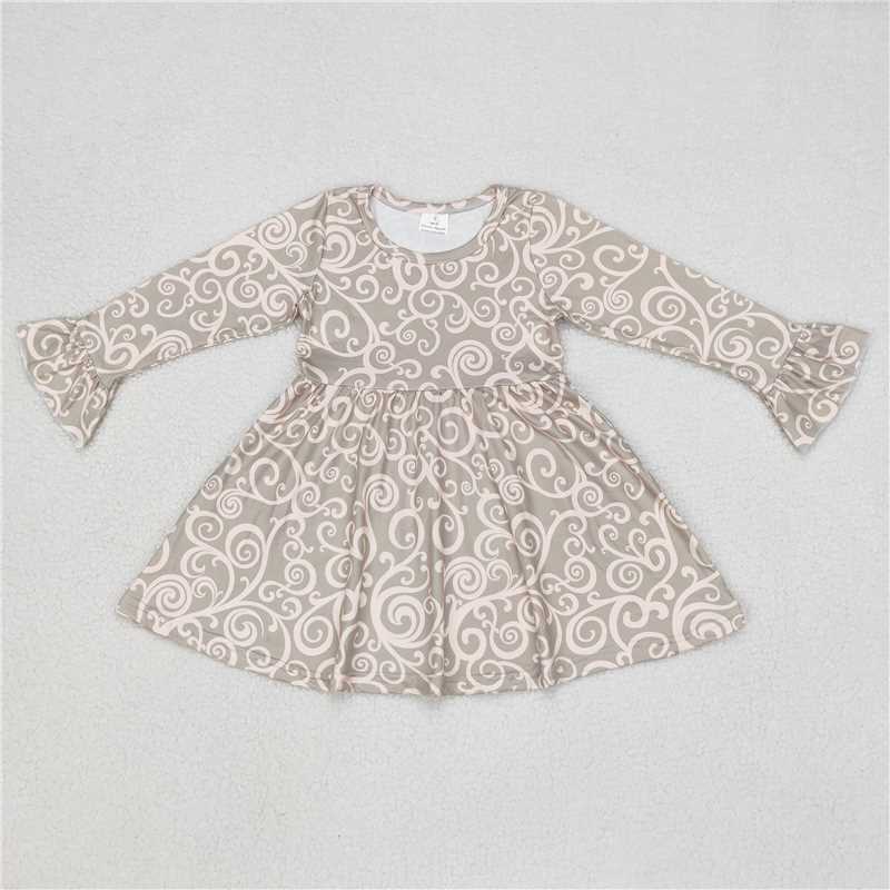 9.23 RTS NO MOQ（In stock）G6-6-3\ Baby Girls Winter Dress Pink pattern dark green long-sleeved dress