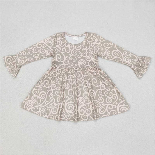 9.23 RTS NO MOQ（In stock）G6-6-3\ Baby Girls Winter Dress Pink pattern dark green long-sleeved dress