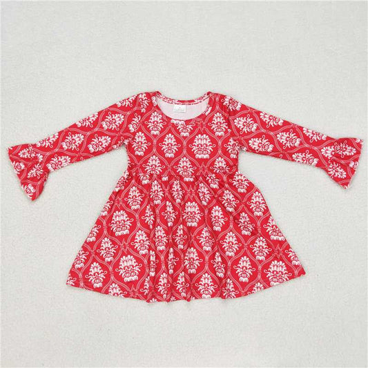 9.23 RTS NO MOQ（In stock）G6-6-3;; Baby Girls Winter Dress White pattern red long-sleeved dress