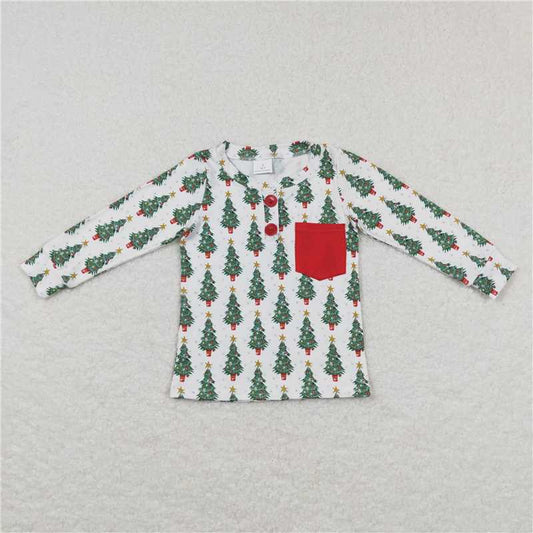BT0326  Baby Boys Christmas Tree Pocket Long Sleeve Tee Shirt Tops