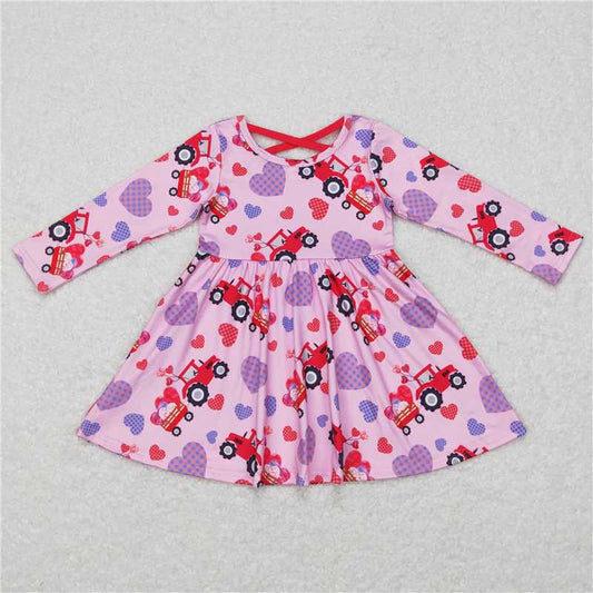 GLD0454  Baby Girls Valentines Hearts Tractor Knee Length Dresses