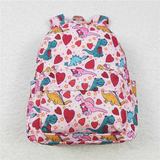 BA0154  Baby Children Pink Hearts Dinosaur Back Bags