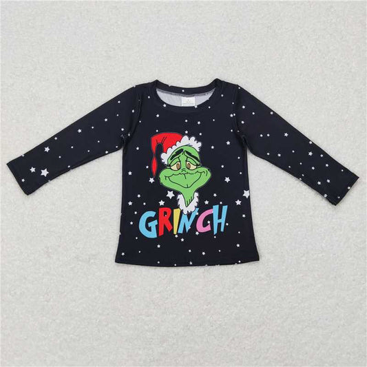 GT0329  Baby Girls Christmas Frog Black Long Sleeve Shirts Tops