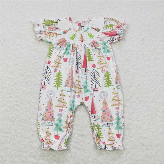 SR0419  Baby Girls Smocked Christmas Tree Rompers