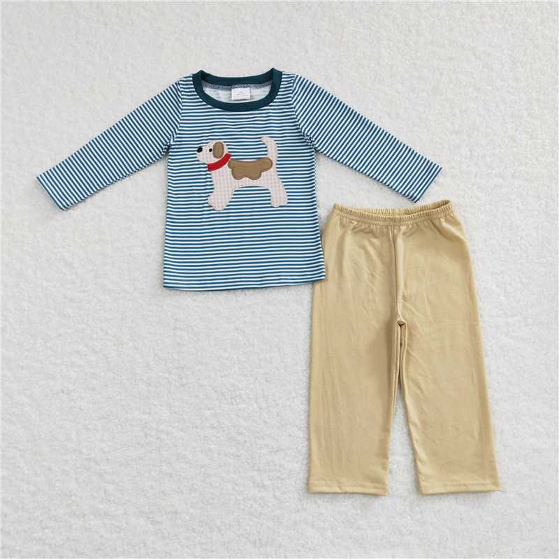 BLP0380Dog stripe long sleeves top pants kids boy clothes