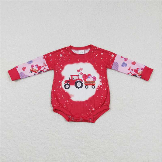 LR0773 Heart truck long sleeves baby girls Valentine's romper