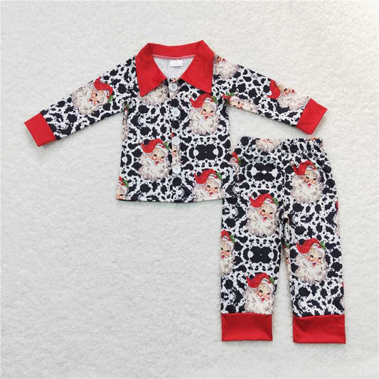 BLP0185Cow santa long sleeves kids boy Christmas pajamas