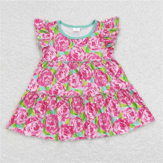 GT0475 Flutter sleeves pink floral baby girls shirt