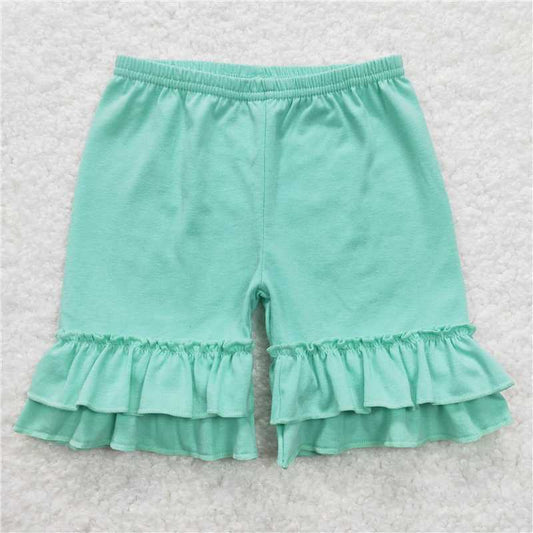 SS0180  Baby Girls Summer Green Cotton Double Ruffle Shorts