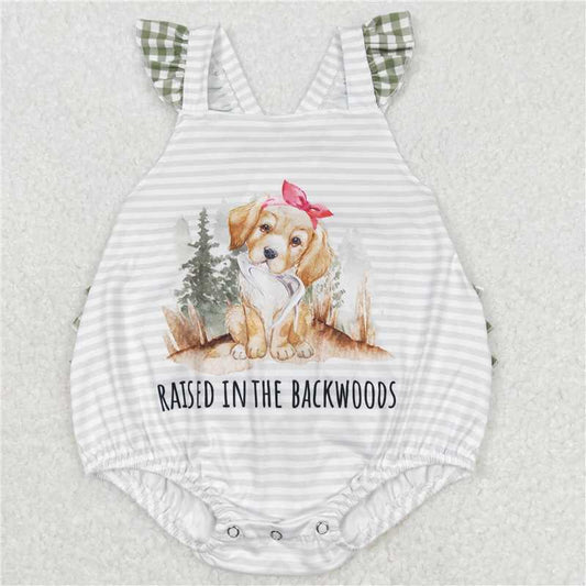SR0658  Baby Infant Girls Dog Fishing Ruffle Bubble Rompers
