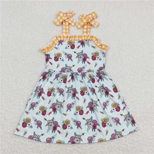 GSD0824  Baby Girls Mustard Flowers Straps Knee Length Dresses