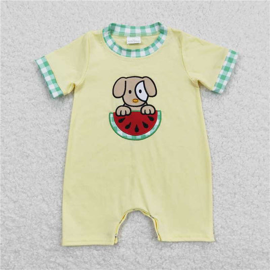 12.27 RTS NO MOQ （In stock）Matching SR0788 Baby Infant Boys Dog Watermelon Short Sleeve Rompers