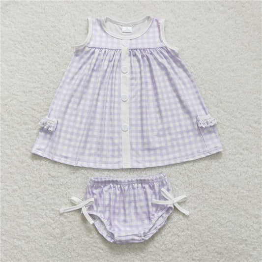 GBO0260 Baby Girls Lavender Checkered Tunic Top Bummies Clothes Sets