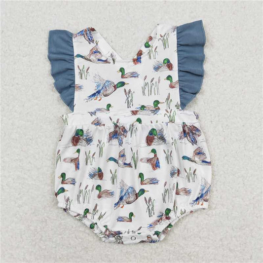 USA Warehouse (IN STOCK) SR0893 Flutter sleeves duck baby girls summer romper