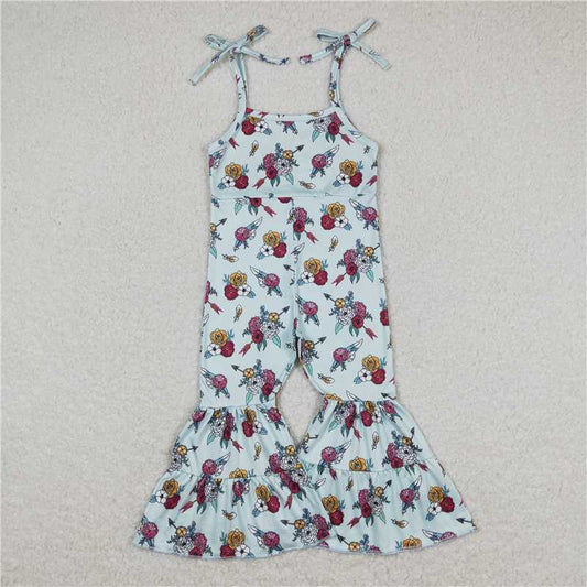 SR1019  Baby Girls Mustard Flowers Straps Bell Bottom Pants Jumpsuits