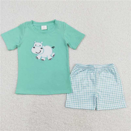 BSSO0466  Baby Boys Hippo Shirts Shorts Summer Outfits Clothes Sets
