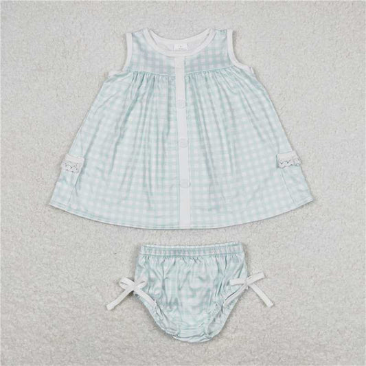 GBO0259  Baby Girls Summer Sibling Sister Checkered Tunic Top Bummies Clothes Sets