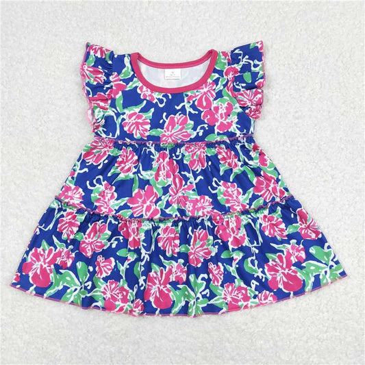 GT0473 Flutter sleeves hot pink floral baby girls shirt