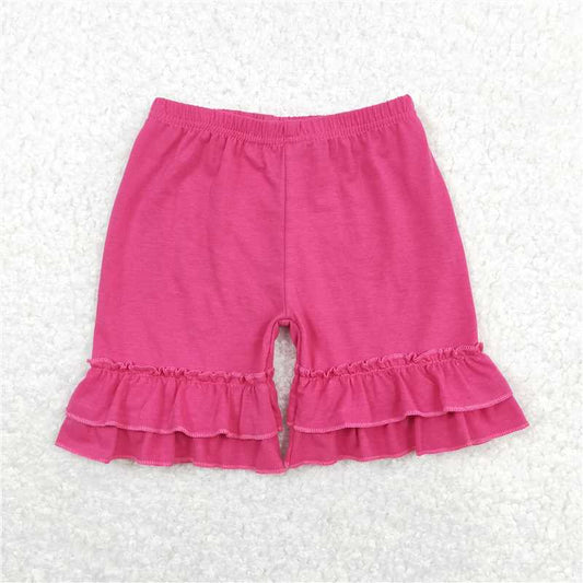 SS0178  Baby Girls Summer Dark Pink Cotton Double Ruffle Shorts