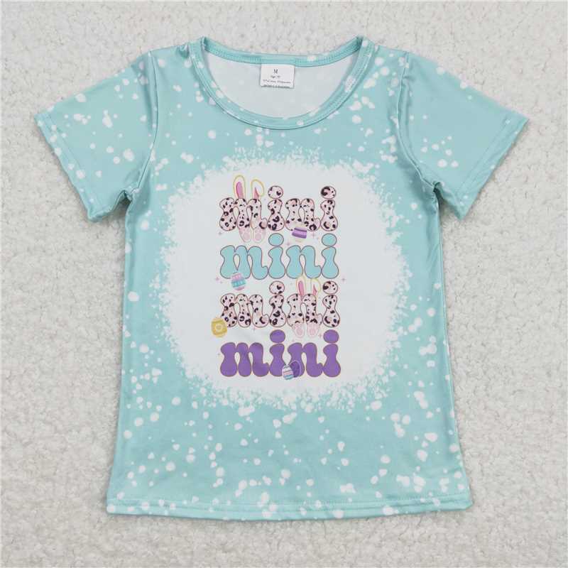 12.24 RTS NO MOQ （In stock）GT0448 Baby Girls Easter Mini Blue Short Sleeve Tee Shirts Tops
