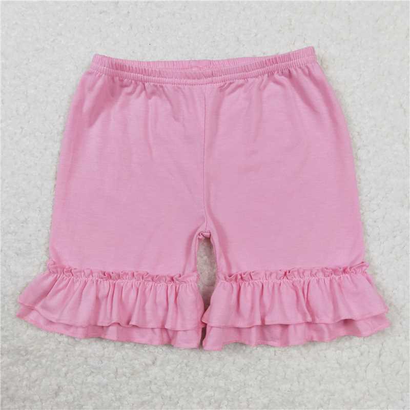 SS0181  Baby Girls Summer Pink Cotton Double Ruffle Shorts