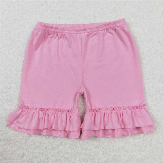 SS0181  Baby Girls Summer Pink Cotton Double Ruffle Shorts
