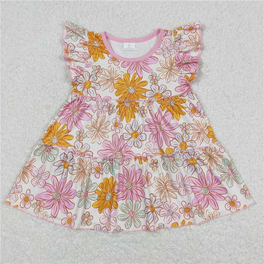 GT0476   Flutter sleeves pink floral kids girls shirt