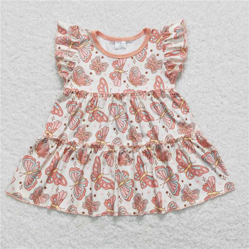 GT0558 Flutter sleeves butterfly patchwork baby girls shirt