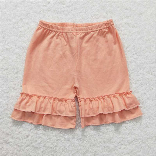 SS0259 Baby Girls Summer Solid Color Cotton Double Ruffle Shorts