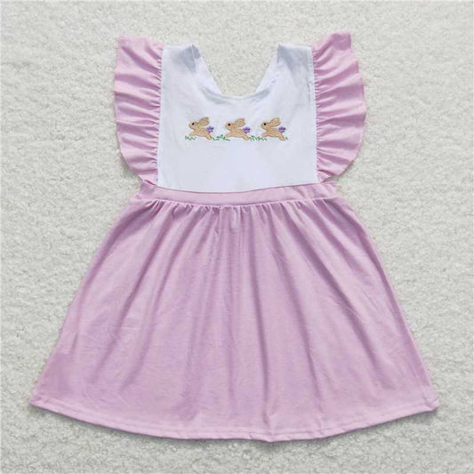 GSD0569  Embroidery Flutter sleeves bunny baby girls easter dresses