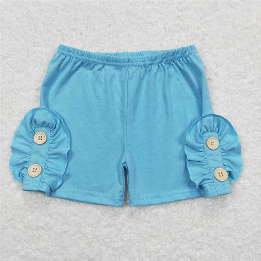 SS0191 RTS NO MOQ Baby Girls Summer Shorts  Baby Girls Summer Light Blue Cotton Buttons Shorts