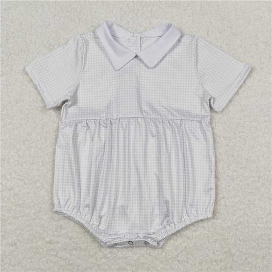 SR0598 Baby Infant Boys Light Green Checkered Short Sleeve Rompers