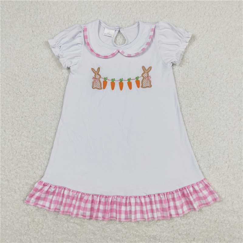 GSD0609  Embroidery Short sleeves carrot bunny ruffle girls easter nightgown