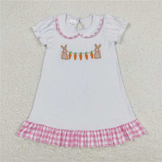 GSD0609  Embroidery Short sleeves carrot bunny ruffle girls easter nightgown