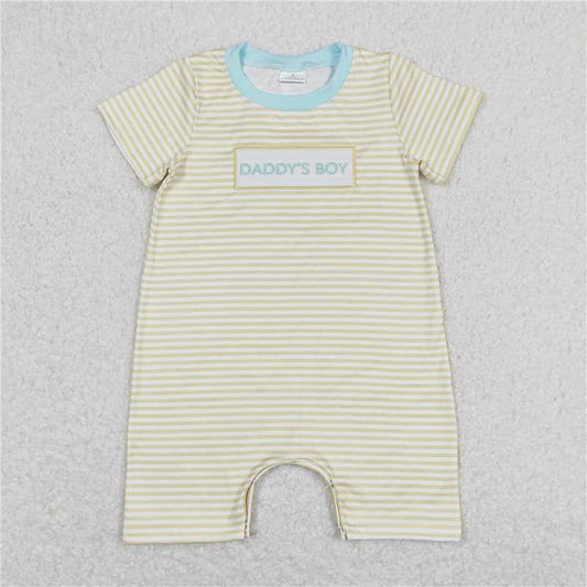 12.29 RTS NO MOQ （In stock）Matching SR0890 Baby Boys Daddy's Boy Yellow Stripes Rompers
