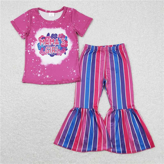 GSPO1373 mama's girl lettering magenta short-sleeved colorful striped trousers suit
