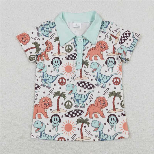 BT0580Short sleeves dinosaur beach kids boys summer polo shirt