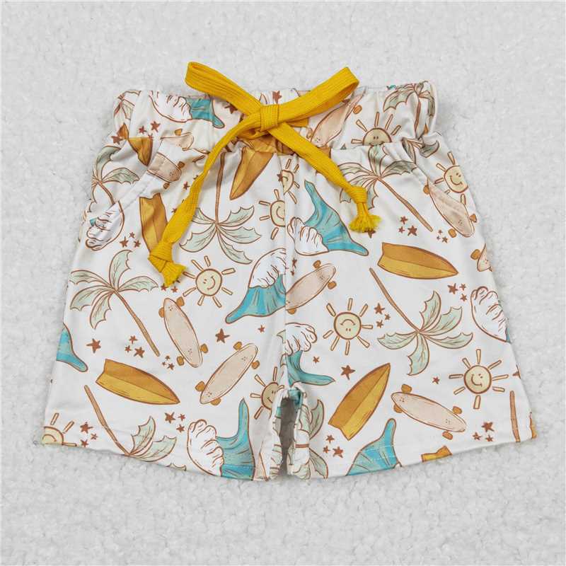 SS0198RTS NO MOQ Baby Boys Summer  Shorts  Sun Wave Skateboard Coconut Tree Shorts