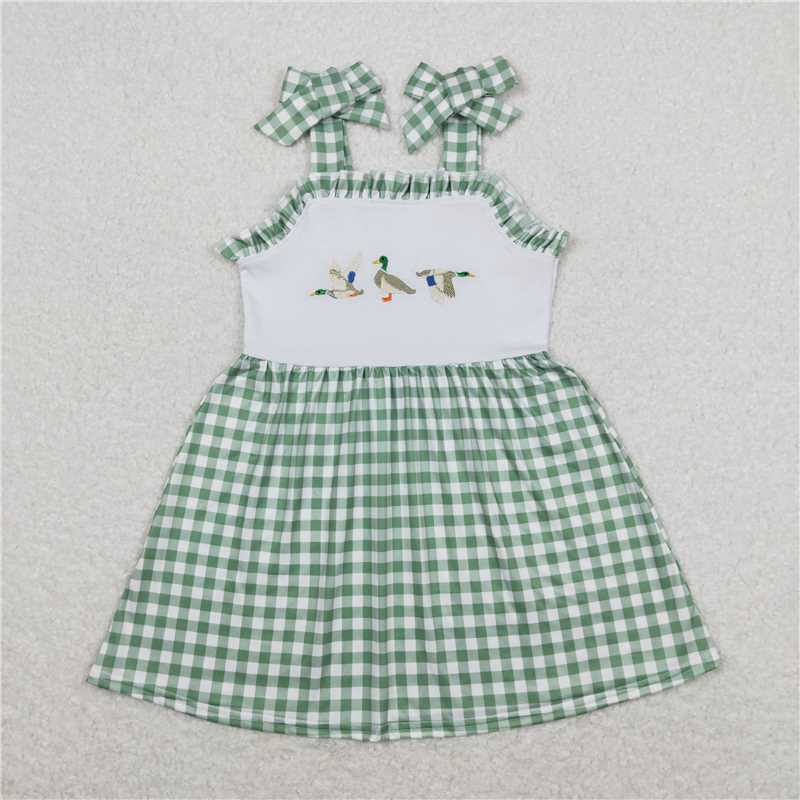 GSD0839  Baby Girls Green Checkered Ducks Straps Knee Length Dresses