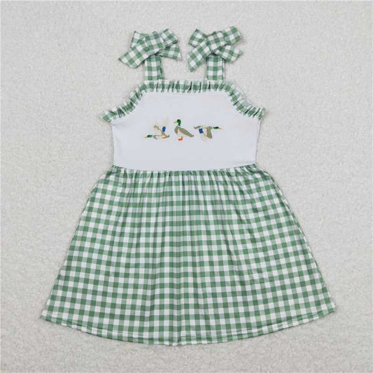 GSD0839  Baby Girls Green Checkered Ducks Straps Knee Length Dresses