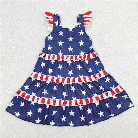 GSD0681  Baby Girls Toddler 4th Of July Stars Knee Length Dresses