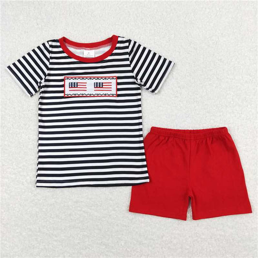BSSO0565 Embroidery Baby Boys Flag 4th Of July Shirt Shorts Summer Clothes Sets