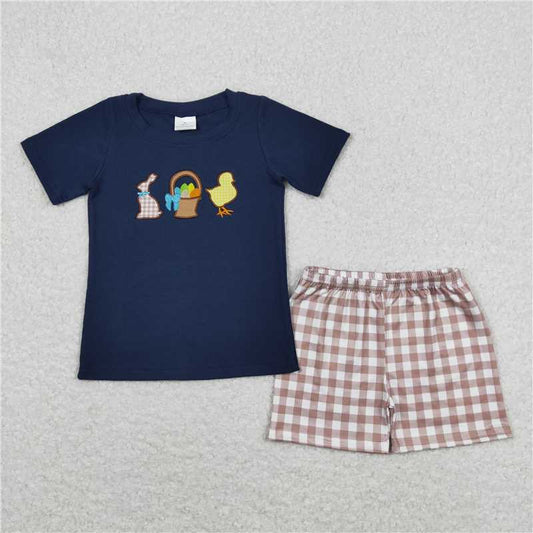 BSSO0364 Embroidery Baby Boys Rabbit Eggs Chick Shirt Shorts Easter Clothes Sets