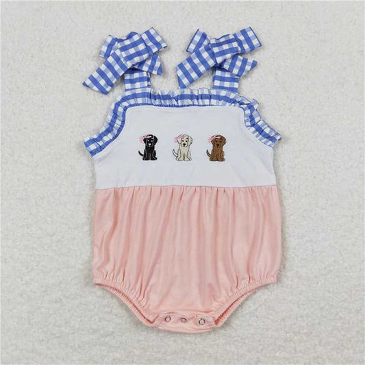 SR1053  Baby Infant Girls Dogs Ruffle Straps Rompers