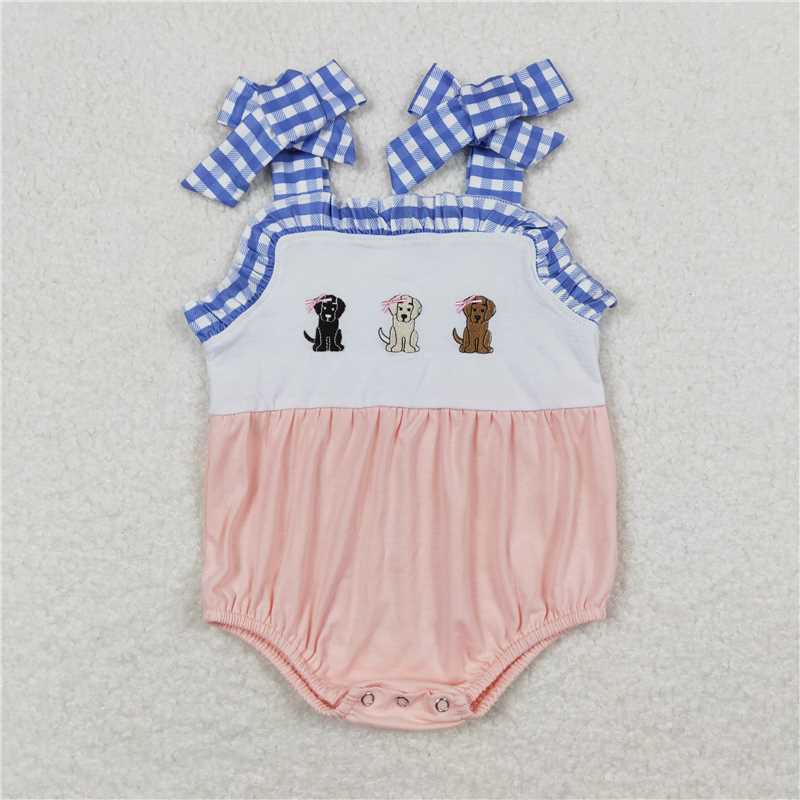 11.24 RTS NO MOQ （In stock）Matching SR1053 Baby Infant Girls Dogs Ruffle Straps Rompers
