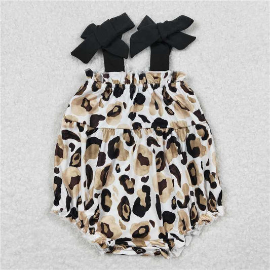 USA Warehouse (IN STOCK) SR1198 Black straps leopard kids girls summer romper