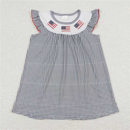 GSD0811  Flutter sleeves flag kids girls 4th of july dresses