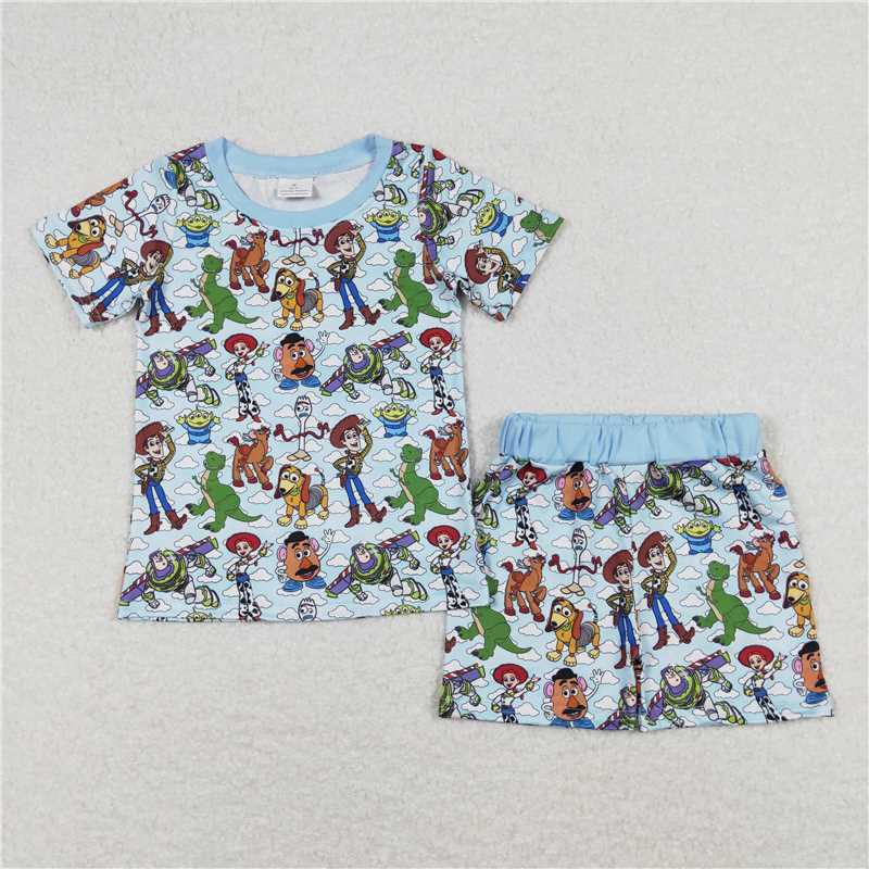 BSSO0728  RTS NO MOQ Baby Boys Summer Pajamas Outfits Baby Boys Toys Short Sleeve Top Summer Shorts Pajamas Clothes Sets