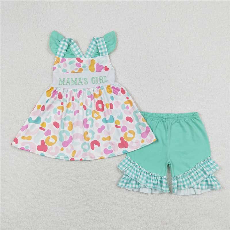 USA Warehouse (IN STOCK) GSSO0815 Mama's girl leopard tunic ruffle shorts girls outfits